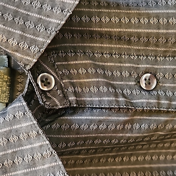 Bruno Suede Button Up Short Sleeve Shirt Gray Silver Size L Geometrical Shapes - Picture 7 of 7